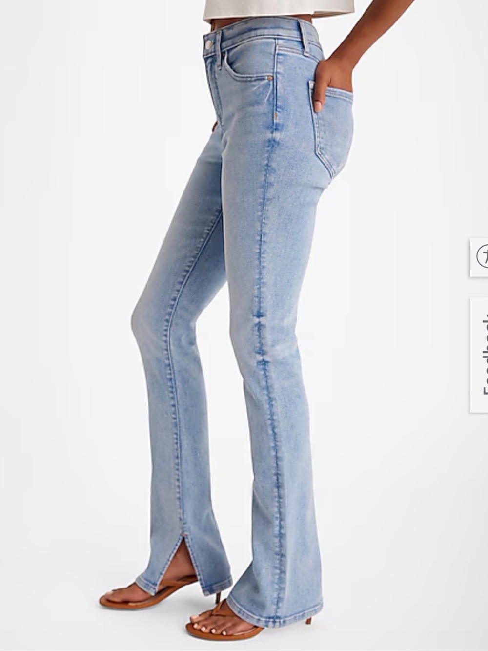 Express Skyscraper Jeans Womens 6 Long Light Wash Mid-Rise Raw Hem Stretch